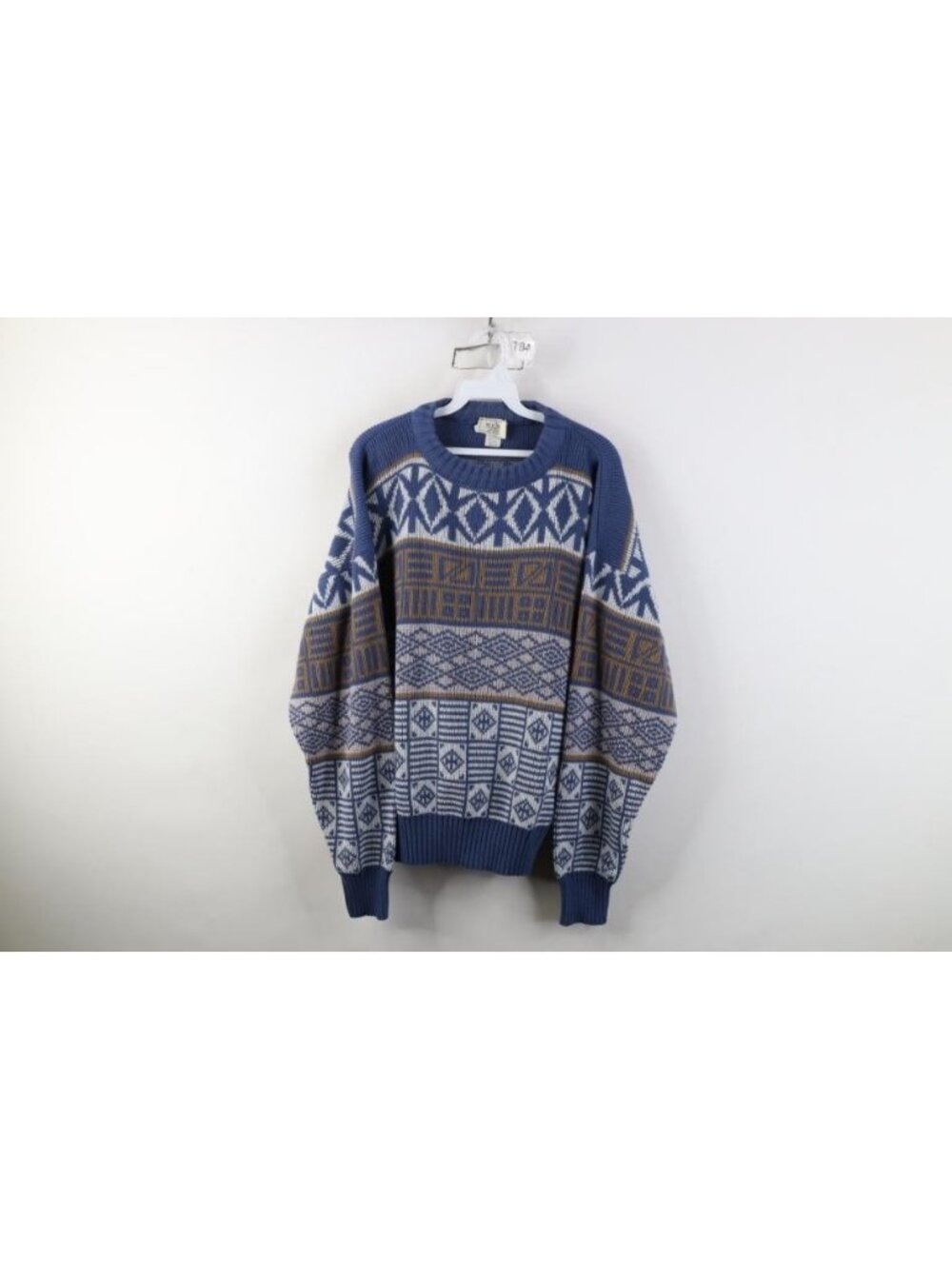 Vintage 90s Streetwear Mens Medium Geometric Fair Isle Knit Crewneck Sweater USA